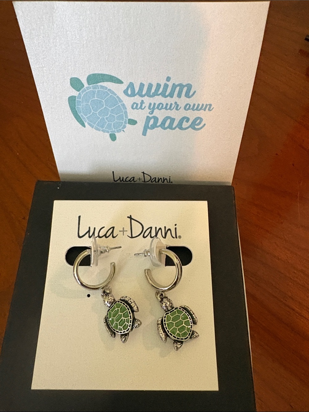 Luca + Danni Silver Hoop Earrings with Green Turtle Charms